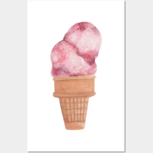 Waffle ice cream watercolor Posters and Art